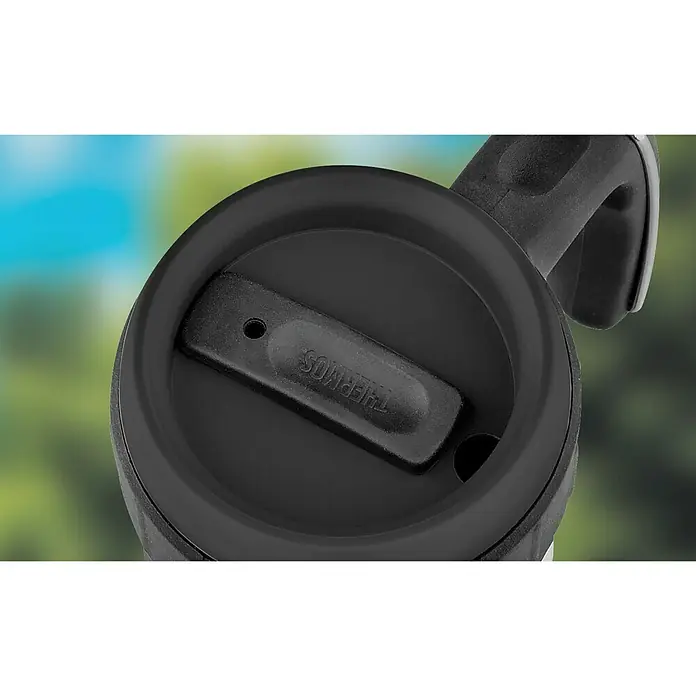Thermos Thermo-Trinkbecher Work - Anthrazit, 0,59 l - Thermos-Becher mit schwarzem Deckel und Griff, ideal für unterwegs, hält Getränke warm oder kalt.