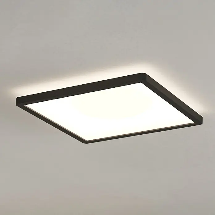 Eglo LED-Deckenleuchte Minerario - 16,4 W, L x B x H: 29 x 29 x 3 cm, Schwarz, Warmweiß - Moderne quadratische Deckenleuchte mit schwarzem Rahmen und hellem, diffusem Licht für eine angenehme Raumbeleuchtung.