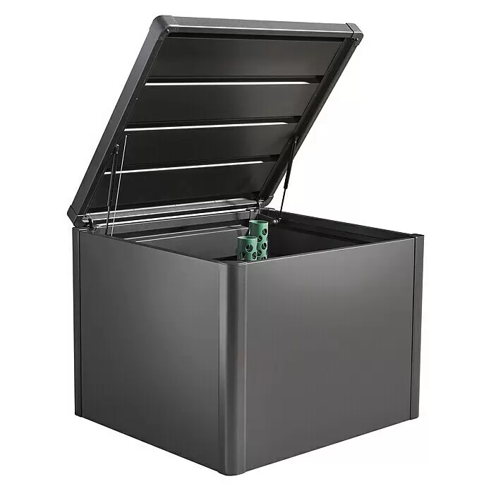 Biohort Komposter MonAmi - 725 l, L x B x H: 102 x 102 x 86 cm - Anthrazitfarbene Aufbewahrungsbox mit offenem Deckel und Gasdruckfedern.