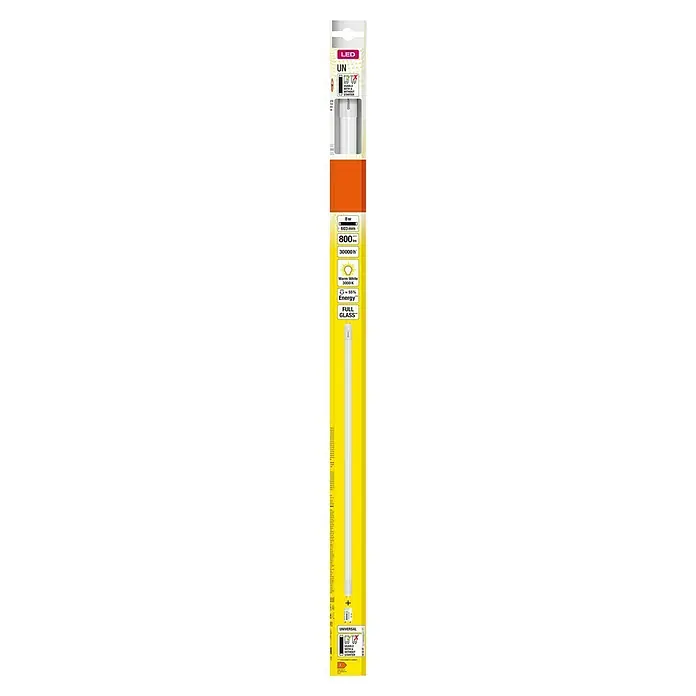 Osram LED-Röhre T8 - Länge: 60,3 cm, Warmweiß, 8 W, 800 lm, G13 - Bild einer Universal LED Röhre mit 800 Lumen, 30000h Lebensdauer, warmweißem Licht (3000 K) und voller Glasabdeckung für eine energieeffiziente Beleuchtung.