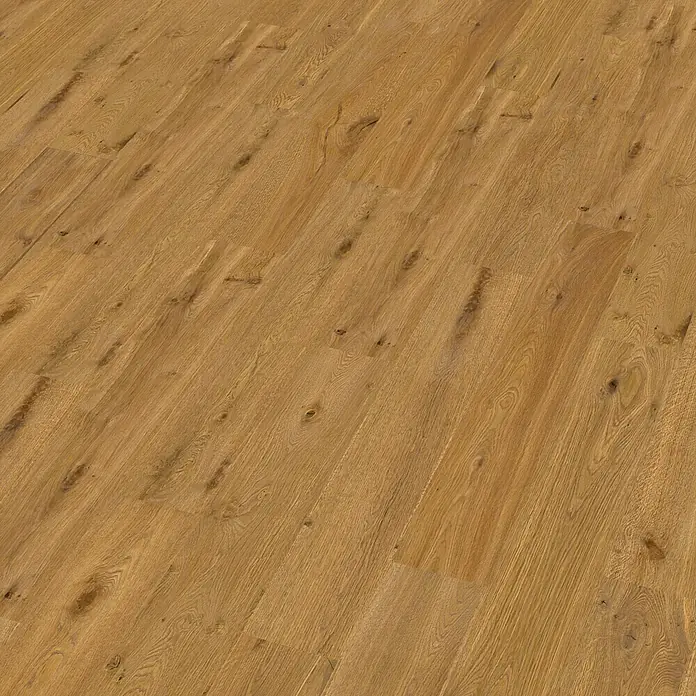 Decolife Designboden Naturestyle Pure - Oak Terra, Landhausdiele, 1.220 x 185 x 9 mm - Nahaufnahme eines Laminatbodens in warmen Holztönen, der eine natürliche und rustikale Atmosphäre vermittelt.