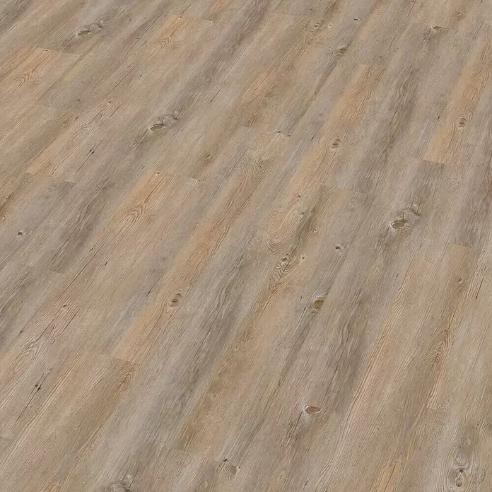 Decolife Designbodenmuster Freestyle Access Kenai Oak - 280 x 160 x 9 mm, Landhausdiele, Kenai Oak - Helle braune Holzfußboden mit sichtbarer Maserung und Ästen, in Dielen verlegt.