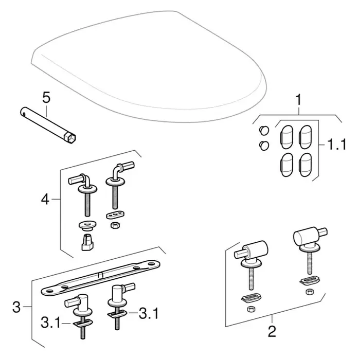 Geberit Renova WC-Sitz Typ 3 - Duroplast, Weiß, Mit Absenkautomatik - Toilettensitz mit verschiedenen Scharnieroptionen und Befestigungsmaterial, inklusive Montagewerkzeug.