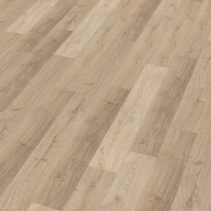 Decolife Designbodenmuster Freestyle Access Hardy Oak - 280 x 160 x 9 mm, Landhausdiele, Hardy Oak - Hellbraune Dielen in Holzoptik, diagonal verlegt.