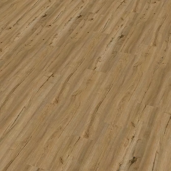 Decolife Designbodenmuster Freestyle Access Golden Rustic Oak - 280 x 160 x 9 mm, Landhausdiele, Golden Rustic Oak - Hellbraune Bodenbelag-Dielen in Holzoptik mit natürlicher Maserung und Aststrukturen.