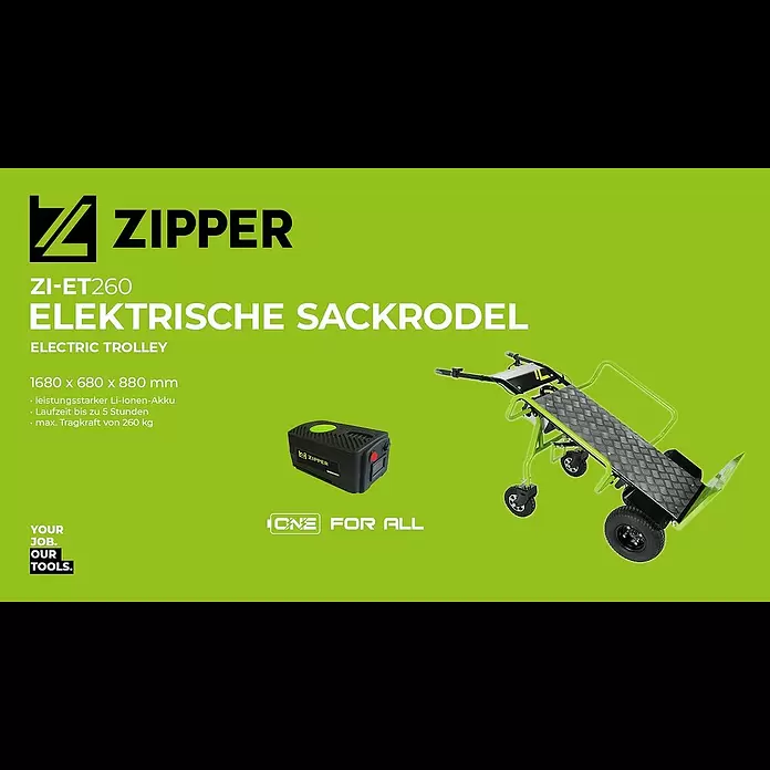 Zipper Akku-Sackkarre ZI-ET260 - 350 W, Stahl, Traglast: 260 kg - ZIPPER ZI-ET260 -Elektrische Sackrodel / eletric trolley (official ZIPPER)