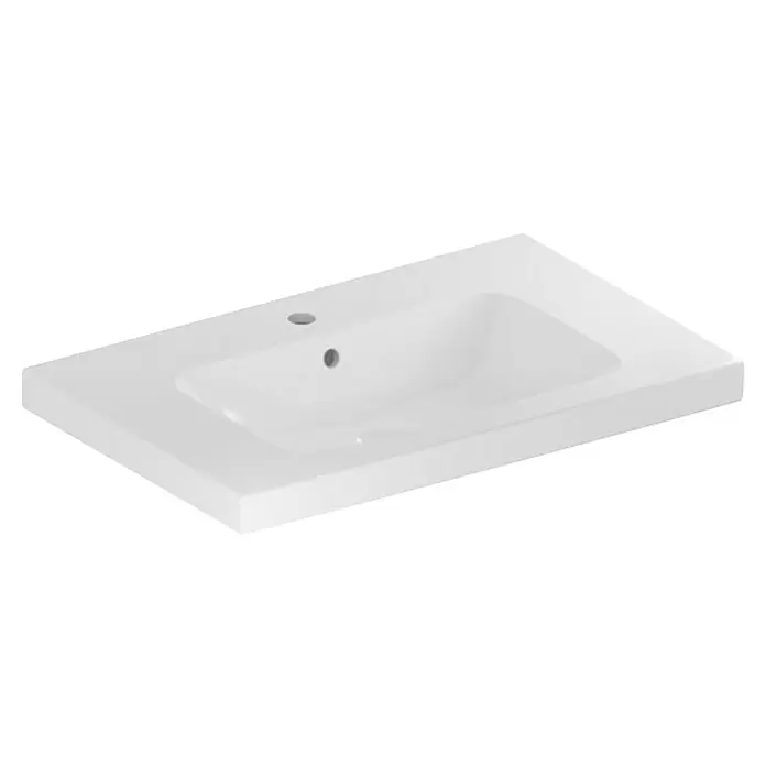 Geberit iCon Light Waschtisch - 90 x 48 cm, Ohne Spezialglasur, Hahnloch: Mitte, Mit Überlauf, Weiß, Mit Ablagefläche - Weißes Badwaschbecken mit integriertem Waschtisch.