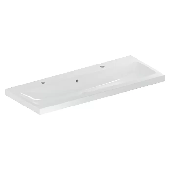 Geberit iCon Light Doppelwaschtisch120 x 48 cm, Ohne Spezialglasur, Hahnloch: Links, Mit Überlauf, Weiß