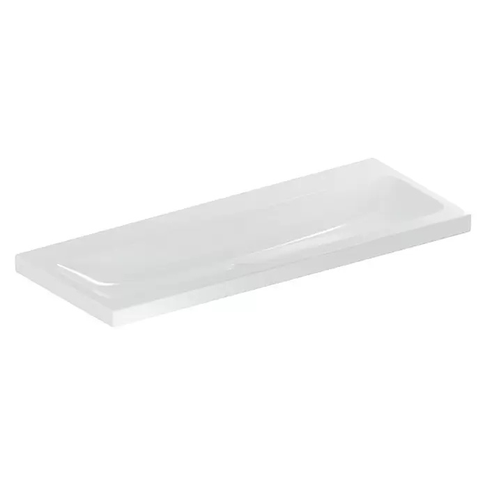 Geberit iCon Light Waschtisch - 120 x 48 cm, Mit schmutzabweisender Glasur, Hahnloch: Ohne, Ohne Überlauf, Weiß - Weißes, rechteckiges Duschbecken mit leicht geneigter Oberfläche.