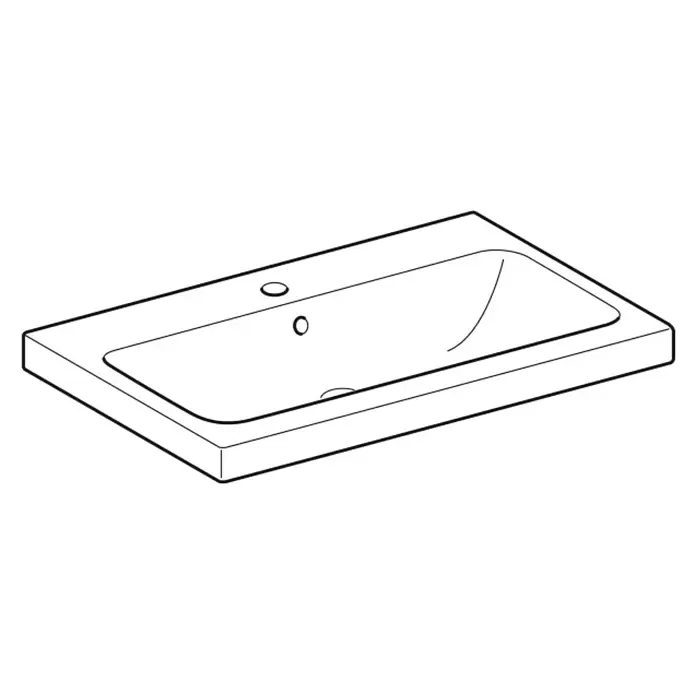 Geberit iCon Light Waschtisch - 75 x 48 cm, Mit schmutzabweisender Glasur, Hahnloch: Mitte, Mit Überlauf, Weiß - Rechteckiges Waschbecken mit integriertem Becken, zwei Armaturenlöchern und Überlauf.