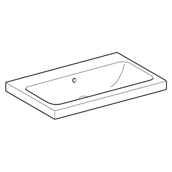 Geberit iCon Light Waschtisch - 75 x 48 cm, Mit schmutzabweisender Glasur, Hahnloch: Ohne, Mit Überlauf, Weiß - Weißes, rechteckiges Aufsatzwaschbecken mit integriertem Becken, Hahnloch und Ablauf.