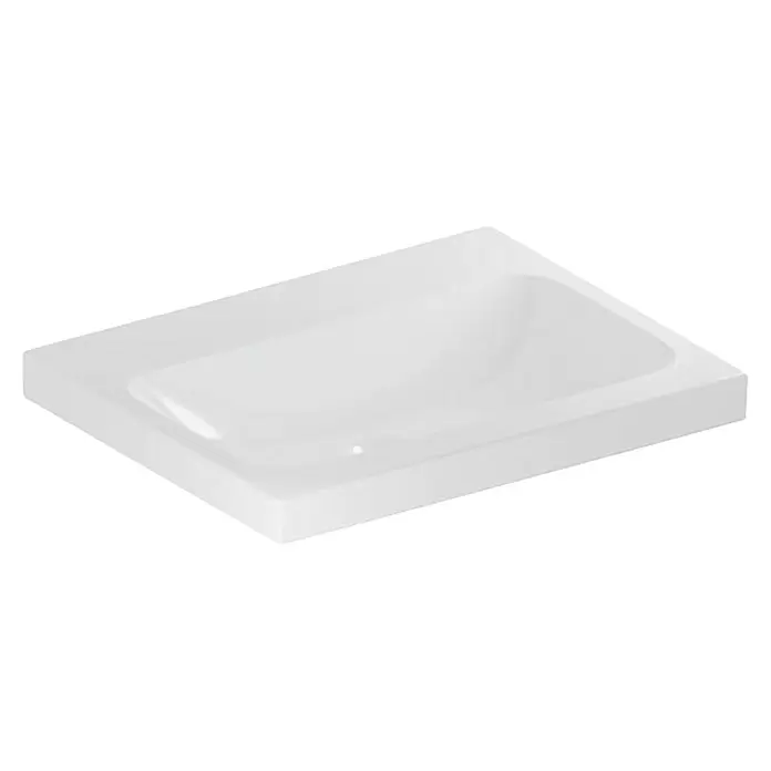 Geberit iCon Light Waschtisch - 60 x 48 cm, Mit schmutzabweisender Glasur, Hahnloch: Ohne, Ohne Überlauf, Weiß - Weißes rechteckiges Keramikwaschbecken.
