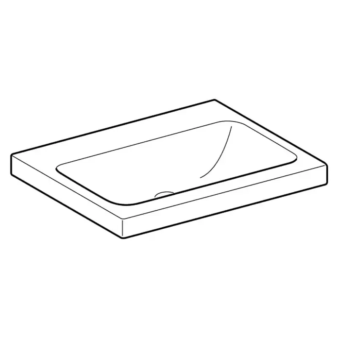 Geberit iCon Light Waschtisch - 60 x 48 cm, Mit schmutzabweisender Glasur, Hahnloch: Ohne, Ohne Überlauf, Weiß - Weißes, rechteckiges Duschbecken mit vertiefter Duschfläche und Abfluss.