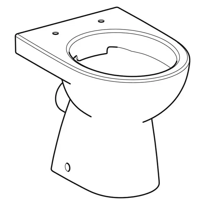 Geberit Renova Stand-WC - Spülrandlos, Ohne Spezialglasur, Spülform: Tief, WC Abgang: Waagerecht, Weiß - Strichzeichnung einer weißen, randlosen Wand-WC-Schüssel aus Keramik.