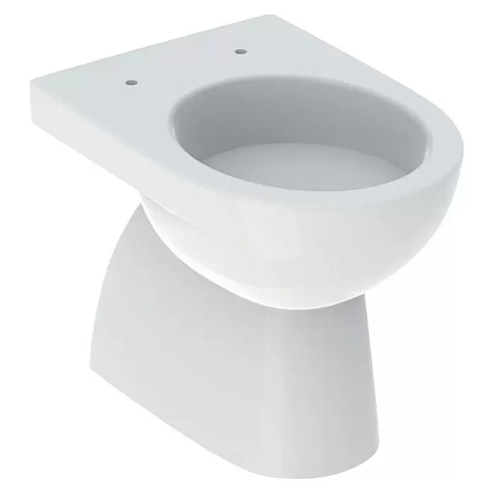 Geberit Renova Stand-WC - Mit Spülrand, Mit schmutzabweisender Glasur, Spülform: Tief, WC Abgang: Senkrecht, Weiß - Weißes Keramik-Wandbidet.