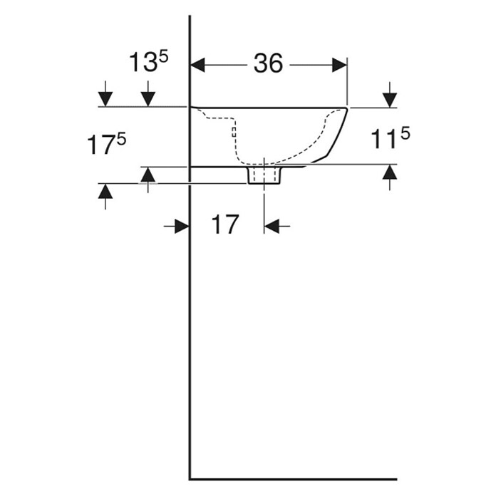 Geberit Renova Waschbecken (B x L: 45 x 36 cm, Mit schmutzabweisender Glasur, Hahnloch: Ohne, Mit Überlauf, Weiß) | BAUHAUS