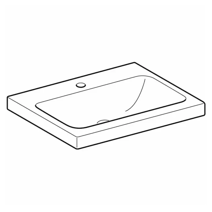 Geberit iCon Light Waschtisch - 60 x 48 cm, Ohne Spezialglasur, Hahnloch: Mitte, Ohne Überlauf, Weiß - Weißes rechteckiges Waschbecken mit Hahnloch, zur Arbeitsplattenmontage.