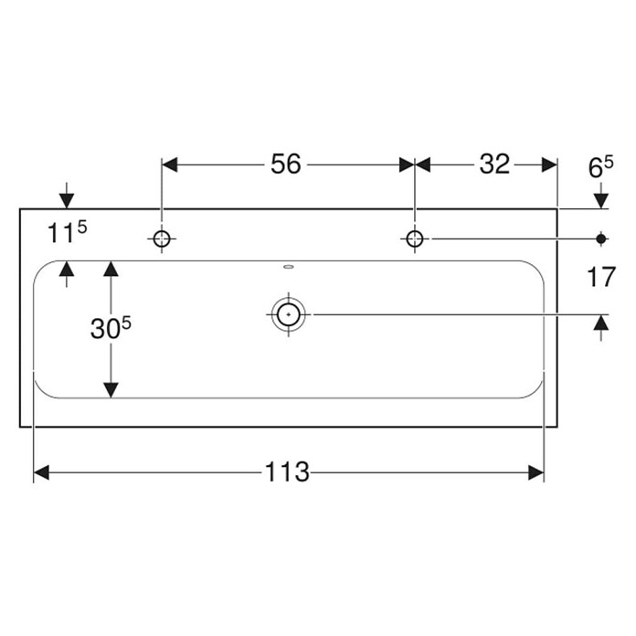 Geberit iCon Light Doppelwaschtisch (120 x 48 cm, Ohne Spezialglasur, Hahnloch: Links, Mit Überlauf, Weiß) | BAUHAUS