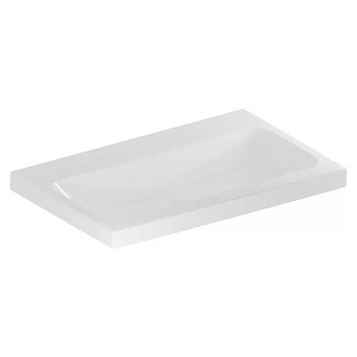 Geberit iCon Light Waschtisch - 75 x 48 cm, Mit schmutzabweisender Glasur, Hahnloch: Ohne, Ohne Überlauf, Weiß - Weißes rechteckiges Keramikwaschbecken mit integrierter Ablagefläche.