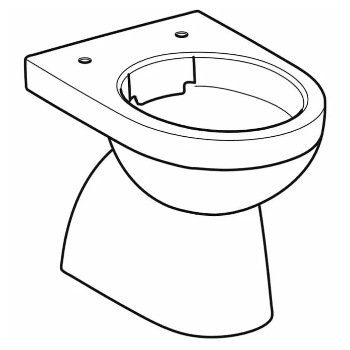 Geberit Renova Stand-WC - Spülrandlos, Ohne Spezialglasur, Spülform: Tief, WC Abgang: Senkrecht, Weiß - Umrisszeichnung eines wandhängenden oder wandbündigen WC-Beckens.