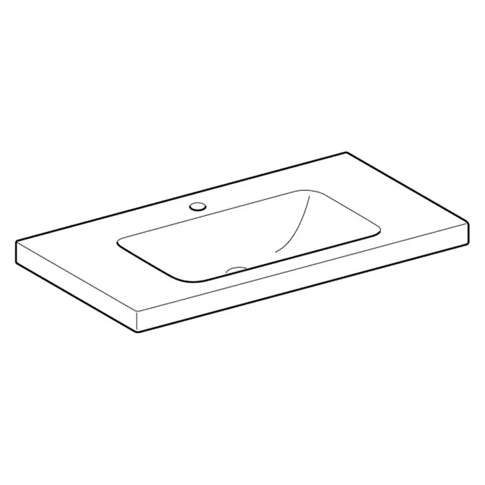 Geberit iCon Light Waschtisch - 90 x 48 cm, Mit schmutzabweisender Glasur, Hahnloch: Mitte, Ohne Überlauf, Weiß, Mit Ablagefläche - Rechteckige Waschtischplatte mit integriertem, rechteckigem Waschbecken und einem Hahnloch.