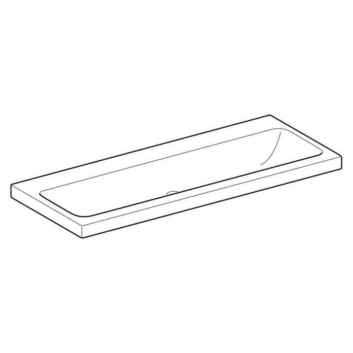 Geberit iCon Light Waschtisch - 120 x 48 cm, Mit schmutzabweisender Glasur, Hahnloch: Ohne, Ohne Überlauf, Weiß - Weiße, rechteckige Duschwanne mit integriertem Ablauf.