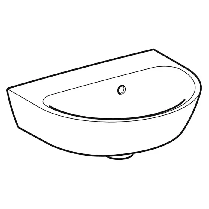 Geberit Renova Waschbecken - B x L: 45 x 36 cm, Mit schmutzabweisender Glasur, Hahnloch: Ohne, Mit Überlauf, Weiß - Weißes, D-förmiges Wandwaschbecken aus Keramik mit einem Hahnloch.
