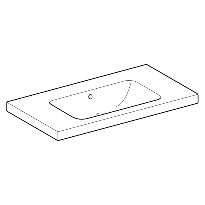 Geberit iCon Light Waschtisch - 90 x 48 cm, Mit schmutzabweisender Glasur, Hahnloch: Ohne, Mit Überlauf, Weiß, Mit Ablagefläche - Rechteckige weiße Badezimmer-Arbeitsplatte mit integriertem Waschbecken und Hahnloch.