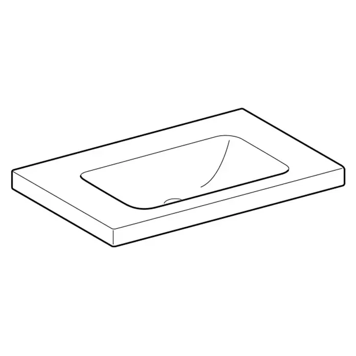 Geberit iCon Light Waschtisch - 75 x 48 cm, Mit schmutzabweisender Glasur, Hahnloch: Ohne, Ohne Überlauf, Weiß, Mit Ablagefläche - Rechteckige Waschtischplatte mit integriertem, modernem Rechteckbecken.