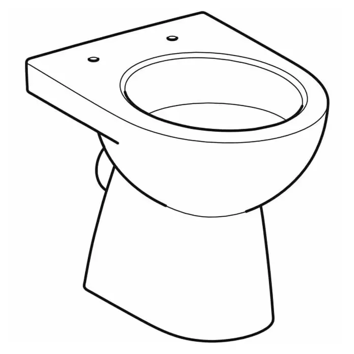 Geberit Renova Stand-WC - Mit Spülrand, Mit schmutzabweisender Glasur, Spülform: Tief, WC Abgang: Waagerecht, Weiß - Eck-WC-Schüssel mit zwei Sitzbefestigungslöchern.