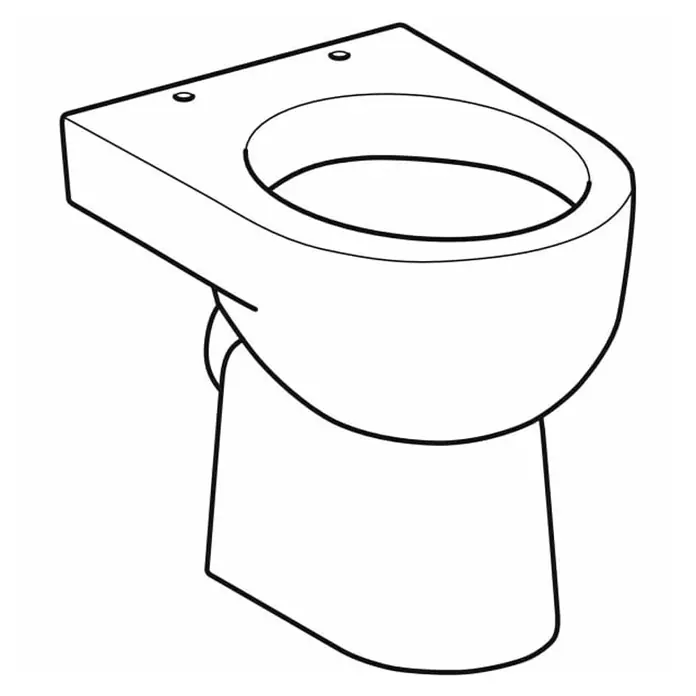 Geberit Renova Stand-WC - Mit Spülrand, Ohne Spezialglasur, Spülform: Flach, WC Abgang: Waagerecht, Weiß - Eine stilisierte Darstellung einer wandhängenden Toilette in Schwarzweiß mit klaren Linien. Sanitärobjekt für moderne Badezimmer.