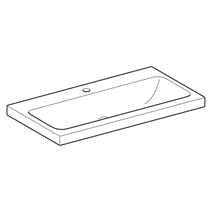 Geberit iCon Light Waschtisch - 90 x 48 cm, Ohne Spezialglasur, Hahnloch: Mitte, Ohne Überlauf, Weiß - Weißes, rechteckiges Waschbecken mit einem Hahnloch, integriertem Becken und Ablaufloch.