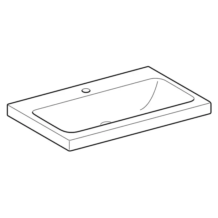 Geberit iCon Light Waschtisch - 75 x 48 cm, Ohne Spezialglasur, Hahnloch: Mitte, Ohne Überlauf, Weiß - Rechteckiges Waschbecken mit integriertem Becken, Hahnloch und Überlauf.
