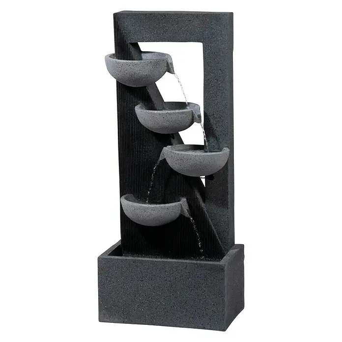 Dobar Kunststeinbrunnen - 40 x 25 x 92 cm - Die stilvolle Kaskadenbrunnen mit vier Schalen ist eine dekorative Bereicherung für jeden Raum und sorgt für eine entspannende Atmosphäre.