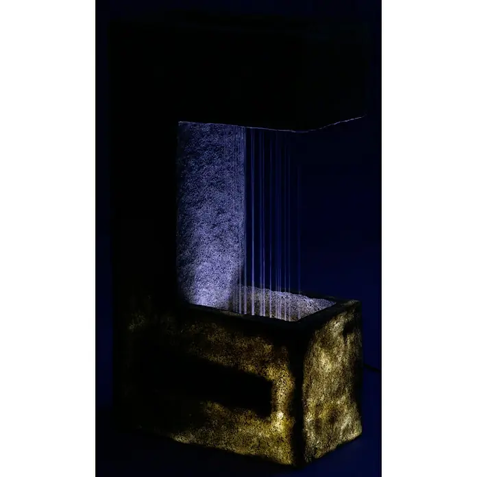 Dobar Gartenbrunnen - 39 x 20,5 x 70 cm, Kunststoff, Grau - Dekorative Indoor-Brunnenanlage, beleuchtet mit sanften Wasserstrahlen, die in ein steinernes Becken fließen, für eine beruhigende Atmosphäre.