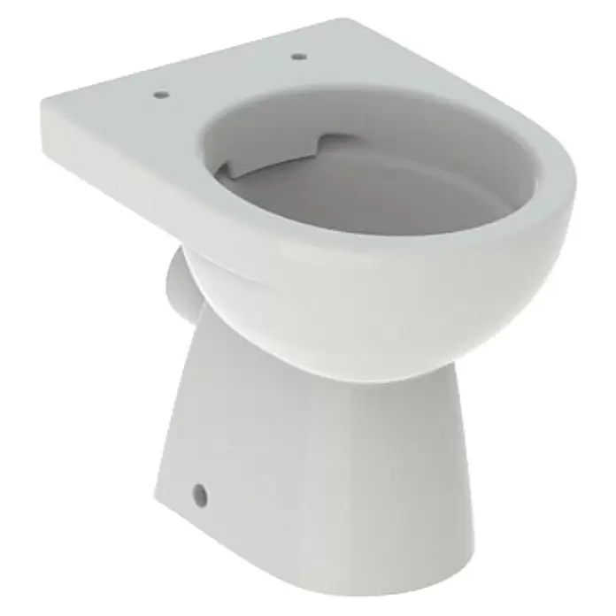Geberit Renova Stand-WC - Spülrandlos, Ohne Spezialglasur, Spülform: Tief, WC Abgang: Waagerecht, Pergamon - Modernes weißes Keramik-WC-Becken, für Wand- oder Vorwandinstallation konzipiert.