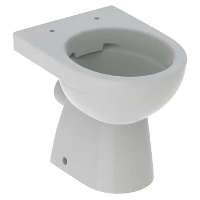 Geberit Renova Stand-WC - Spülrandlos, Ohne Spezialglasur, Spülform: Tief, WC Abgang: Waagerecht, Manhattan - Weiße Keramik-WC-Schüssel, für Wandmontage oder Standfuß.