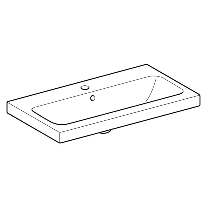 Geberit iCon Light Waschtisch - 75 x 42 cm, Ohne Spezialglasur, Hahnloch: Mitte, Mit Überlauf, Weiß - Weißes rechteckiges Keramik-Waschbecken mit integriertem Becken und zwei Löchern.