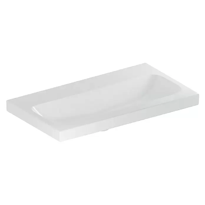 Geberit iCon Light Waschtisch - 75 x 42 cm, Mit schmutzabweisender Glasur, Hahnloch: Ohne, Ohne Überlauf, Weiß - Weißes, rechteckiges Waschbecken mit schlankem, flachem Design.