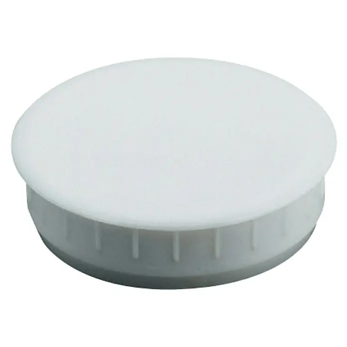 Suki Tapón embellecedor - Blanco, 35 mm - Tapa redonda de plástico blanco con parte superior abombada y lateral gris estriado.