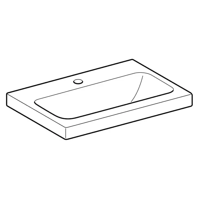 Geberit iCon Light Waschtisch - 60 x 42 cm, Mit schmutzabweisender Glasur, Hahnloch: Mitte, Ohne Überlauf, Weiß - Weißes rechteckiges Waschbecken mit integriertem Becken und Hahnloch.