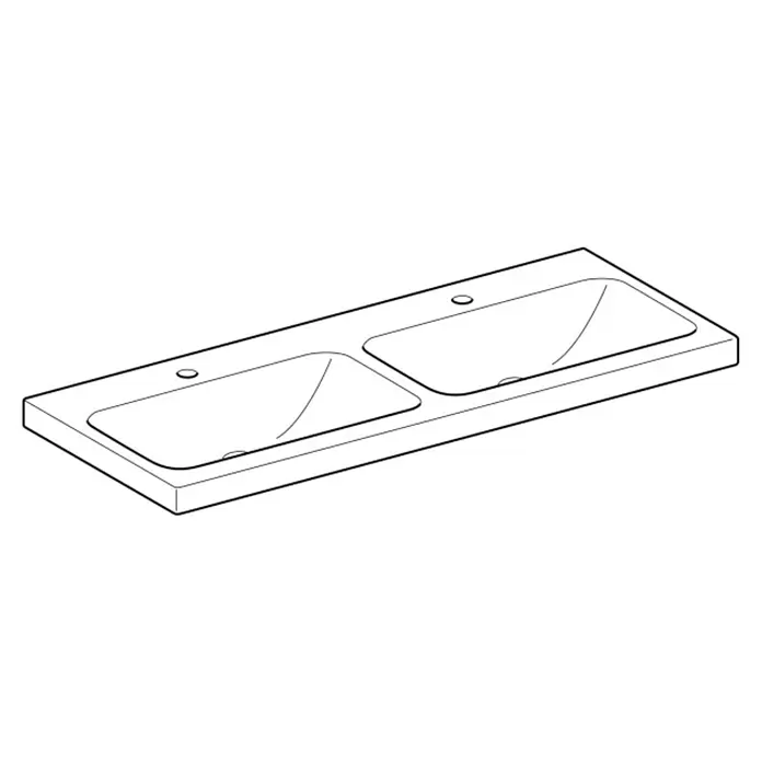 Geberit iCon Light Doppelwaschtisch - 120 x 48 cm, Ohne Spezialglasur, Mit Hahnloch/Ohne Überlauf, Weiß - Doppelwaschtisch mit zwei integrierten Becken und Hahnlöchern.