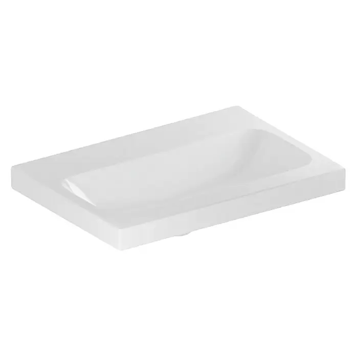 Geberit iCon Light Waschtisch - 60 x 42 cm, Mit schmutzabweisender Glasur, Hahnloch: Ohne, Ohne Überlauf, Weiß - Weißes, rechteckiges Aufsatzwaschbecken im modernen Design.