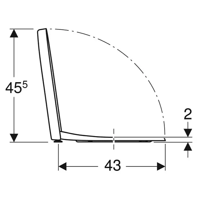 Geberit iCon WC-Sitz Typ 2 - Duroplast, Weiß, Mit Absenkautomatik - Seitenansicht-Diagramm eines Toilettensitzes mit Maßen.