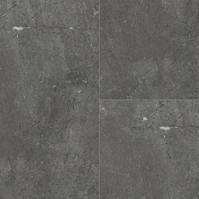 Decolife Designboden Naturestyle Pure - Slate Dark Grey, Fliese, 905 x 295 x 9 mm - Nahaufnahme von vier grauen Steinzeugfliesen mit einem interessanten, natürlichen Muster für den Innenbereich.