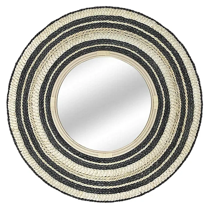 Espejo de pared Nahua - Diámetro: 70 cm, Natural - Espejo redondo con marco de rafia tejida en blanco y negro, que aporta un toque natural y elegante a cualquier estancia.