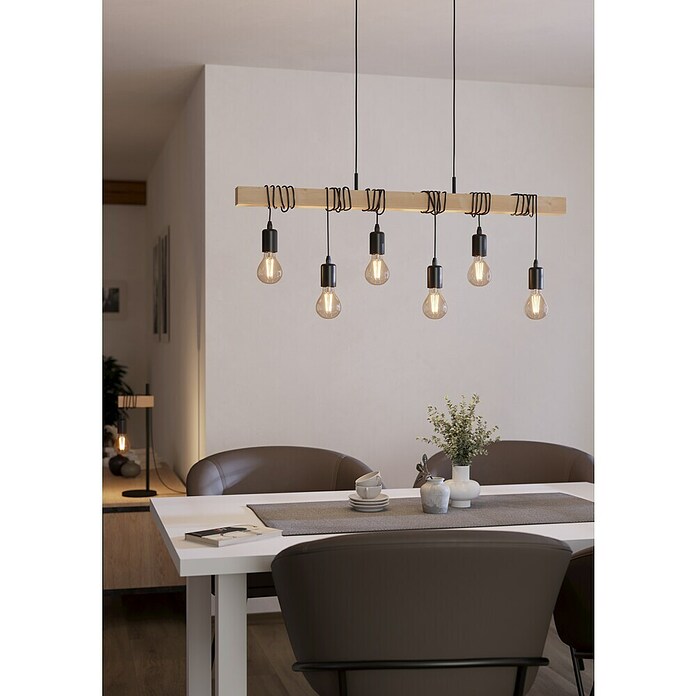 Eglo Townshend Pendelleuchte (360 W, L x B x H: 100 x 10 x 110 cm, Braun/Schwarz, E27, 6 Stk.) | BAUHAUS