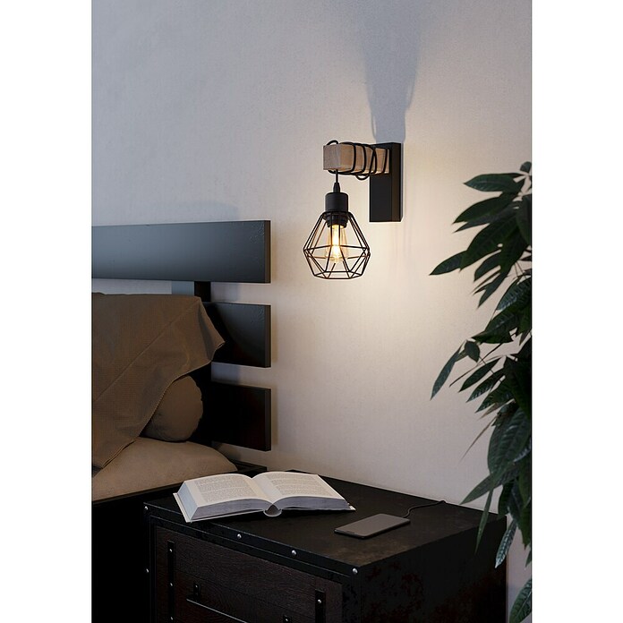 Eglo Townshend 5 Aplique de pared (60 W, Negro/Marrón, E27) | BAUHAUS