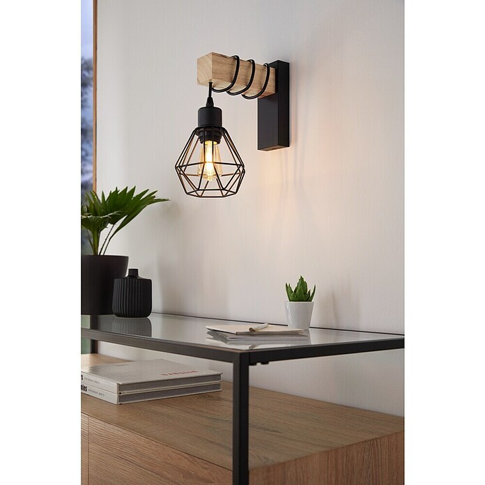 Eglo Townshend 5 Aplique de pared (60 W, Negro/Marrón, E27) | BAUHAUS