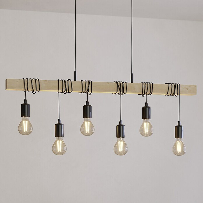 Eglo Townshend Pendelleuchte (360 W, L x B x H: 100 x 10 x 110 cm, Braun/Schwarz, E27, 6 Stk.) | BAUHAUS